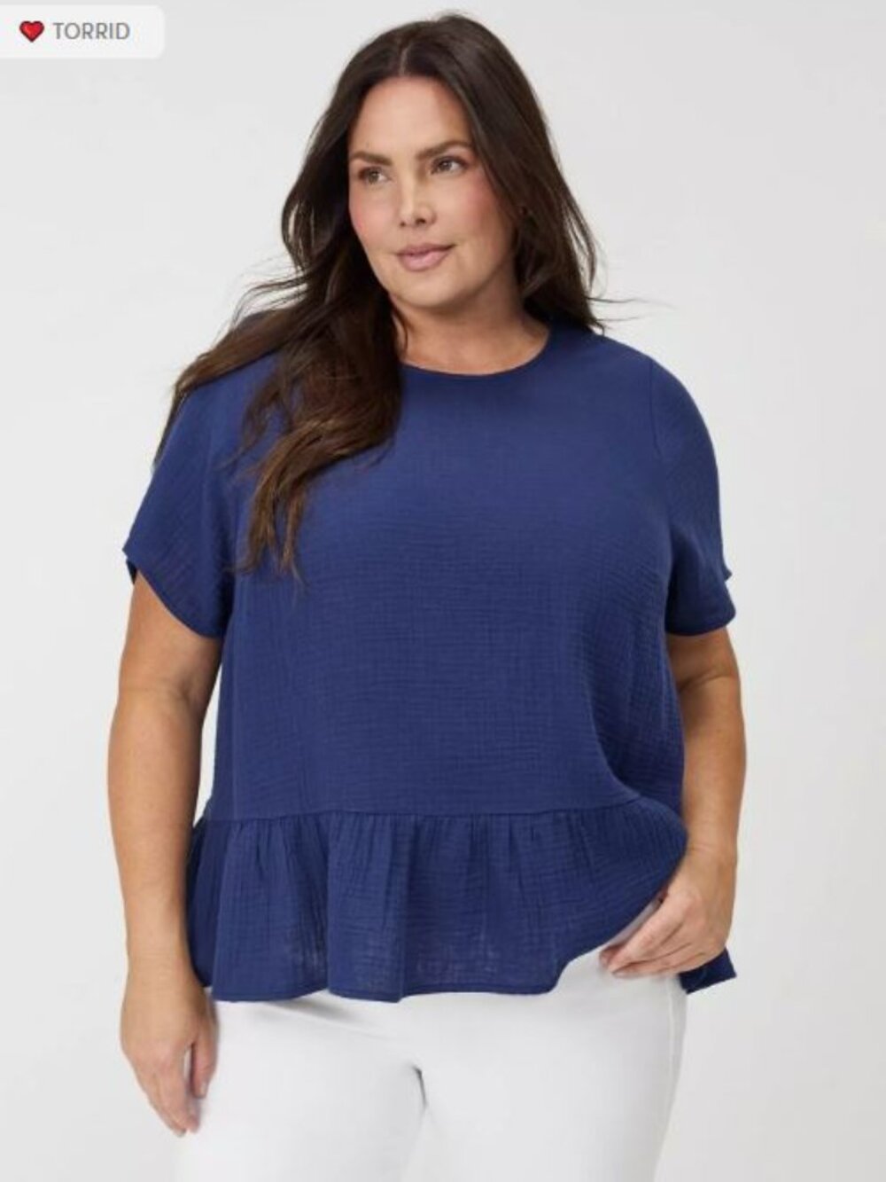 Torrid 5x Navy Blue Short Sleeve Tiered Top